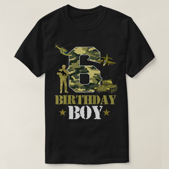 Barn 6e Birthday Militaire Themed Camo Boys 6 år T Shirt (Design framsida)