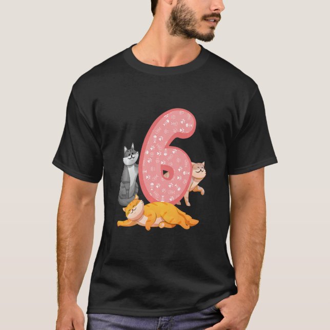 Barn 6e Birthday Rosa Cat Thmet Cat Tass Birthund T Shirt (Framsida)