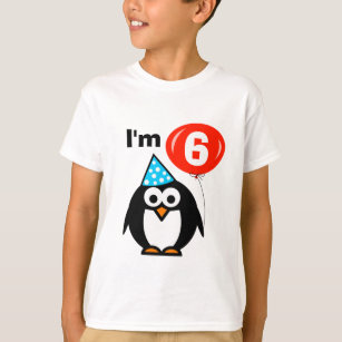 Barn 6e Birthday-skjorta med rolig penguin-tecknad T Shirt