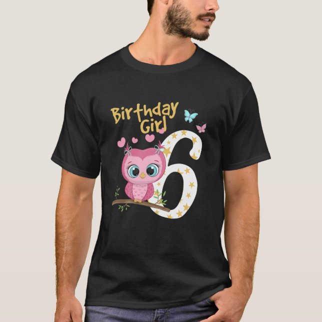 Barn 6e födelsedag för flickor Uggla 6 år T Shirt (Framsida)