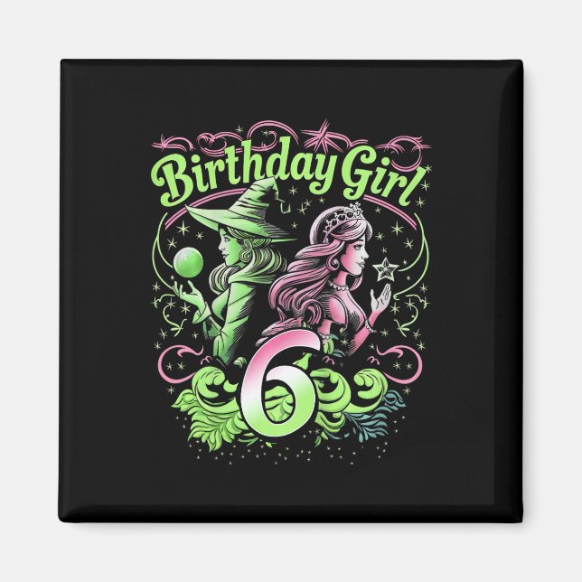 Barn 6e födelsedag Rosa och Grönt 6 år gammal Magnet (Framsidan)
