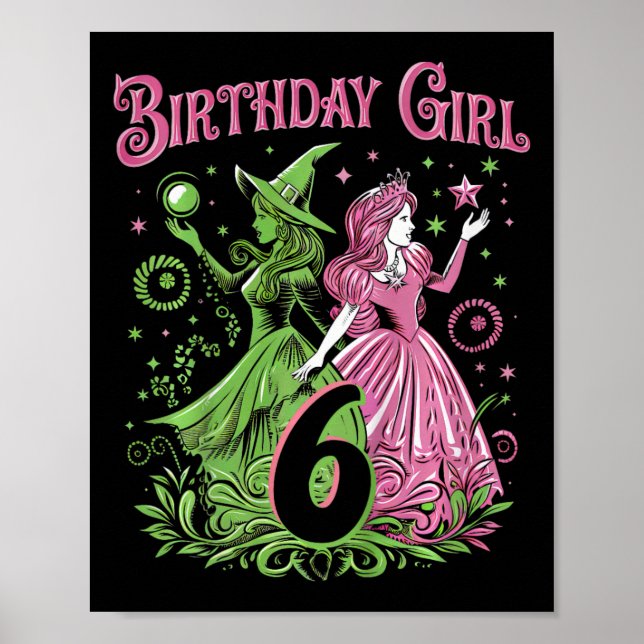 Barn 6e födelsedag Rosa och Grönt 6 år gammal Poster (Framsidan)