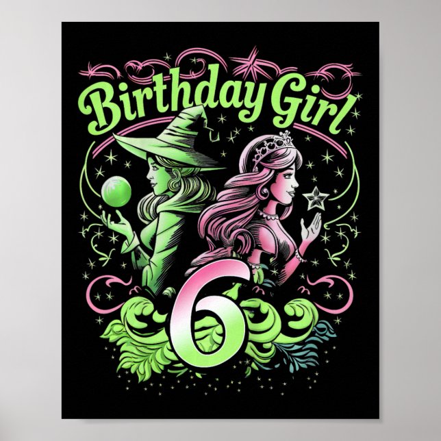 Barn 6e födelsedag Rosa och Grönt 6 år gammal Poster (Framsidan)