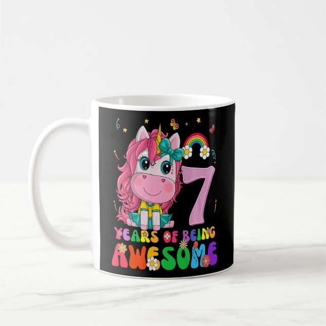Barn 7 år gamla 7:e Birthday Girl Princess Unico Kaffemugg (Vänster)