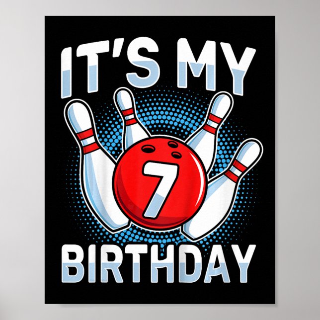 Barn 7 år gamla Bowling 7:e Födelsedagsfest Boys G Poster (Framsidan)
