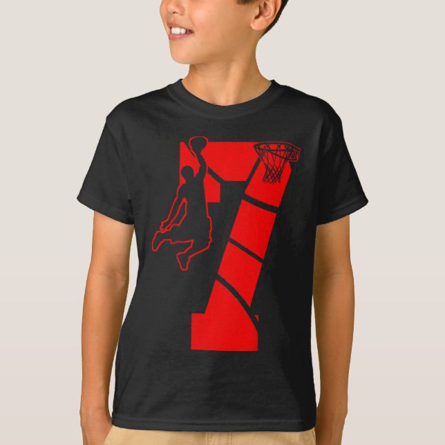 Barn 7 år gammal 7:e-basketboll födelsedagspartiet t shirt (Framsida)