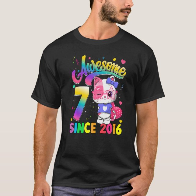 Barn 7 år gammal katt Fantastisk sedan 2016 katt 7 T Shirt (Framsida)
