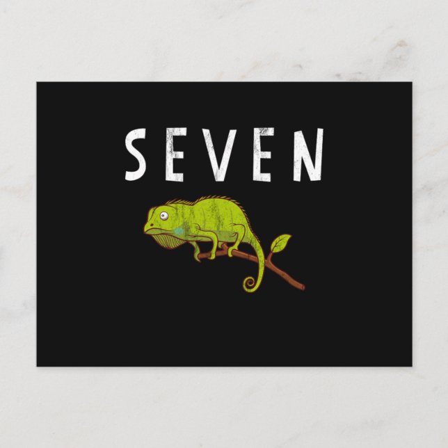Barn 7 år gammal ödla reptil födelsedagsfest 7:e  vykort (Framsida)