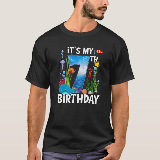Barn 7 år gammal vid Ocean Life Whale Dolphin Shar T Shirt (Framsida)