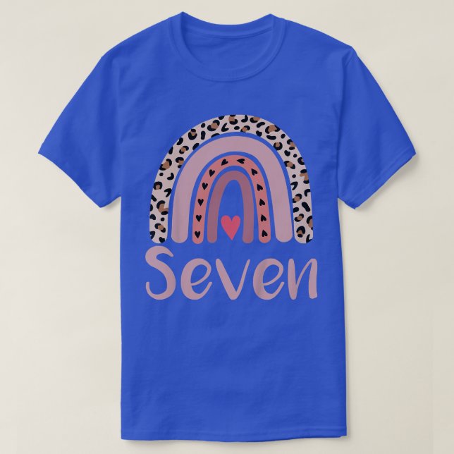 Barn 7 års Födelsedagsfest av leopard Rainbow T Shirt (Design framsida)