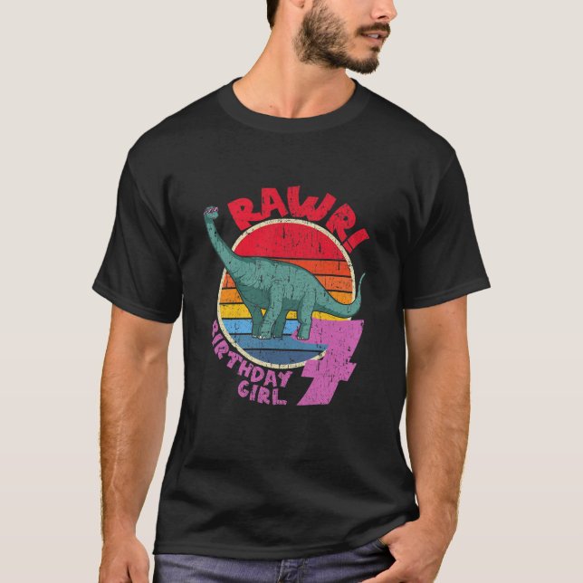 Barn 7:e födelsedag I Rawr! Brachiosaurus I Fam T Shirt (Framsida)