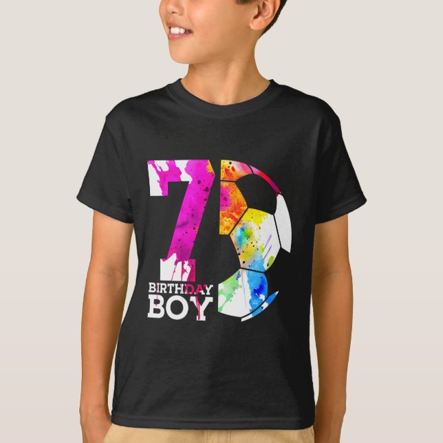 Barn 7 födelsedags pojke fotboll 7-årsdag  t shirt (Framsida)