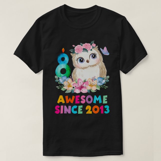 Barn 8 år gammal 8:e födelsedag Uggla: födelsedag  T Shirt (Design framsida)