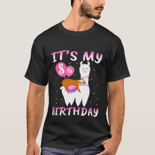 Barn 8 år gammal 8:e födelsedagen Llama Sloth T Shirt