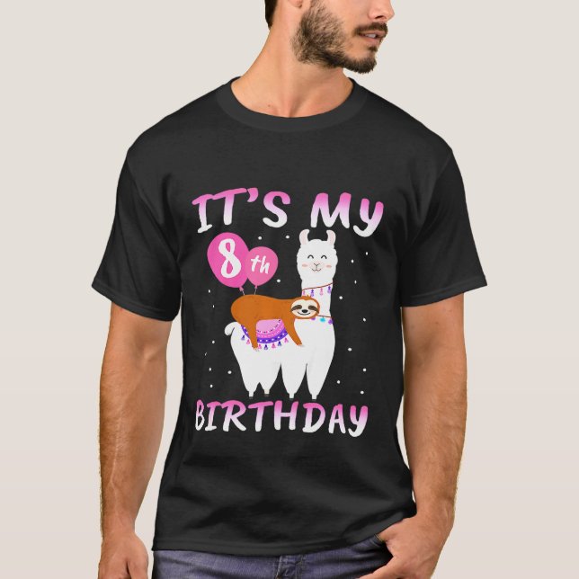 Barn 8 år gammal 8:e födelsedagen Llama Sloth T Shirt (Framsida)