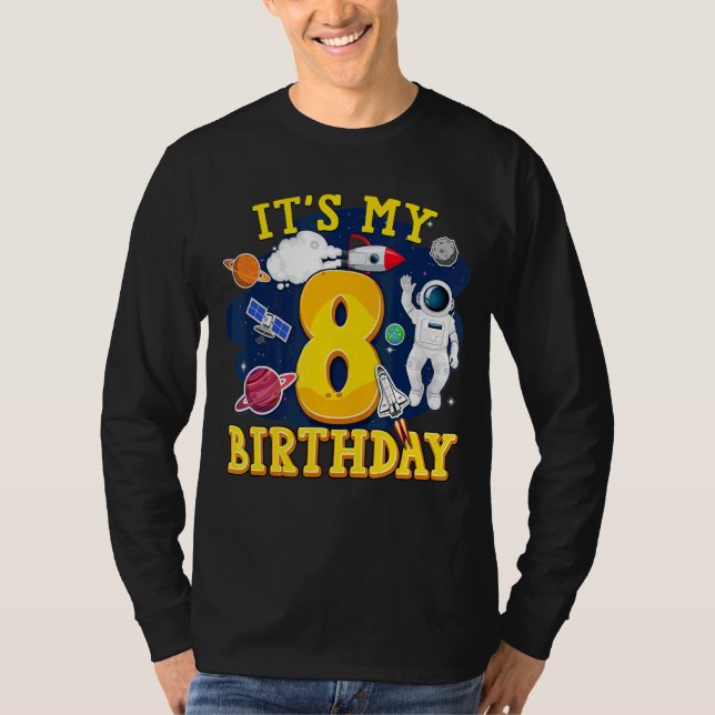 Barn 8 år gammal astronaut Rymden 8th Birthda T Shirt (Framsida)