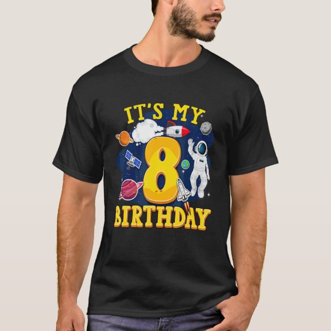Barn 8 år gammal astronaut Rymden 8th Birthda T Shirt (Framsida)