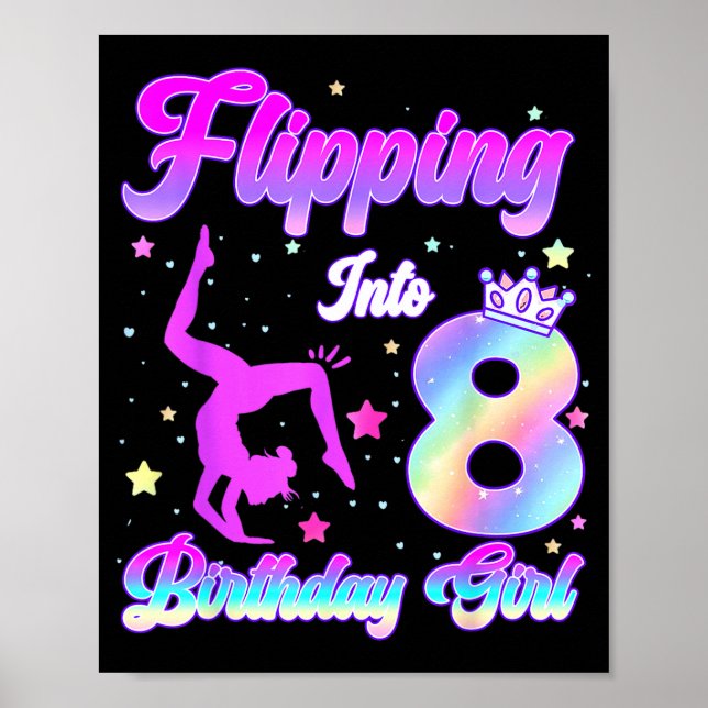 Barn 8-års födelsedag flicka gymnastik 8 år gammal poster (Framsidan)