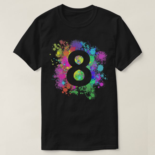 Barn 8:e födelsedag Måla Stänk Splatter färgstark T Shirt (Design framsida)