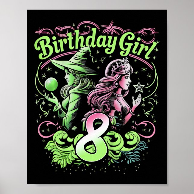Barn 8:e födelsedag Rosa och Grönt 8 år gammal Poster (Framsidan)