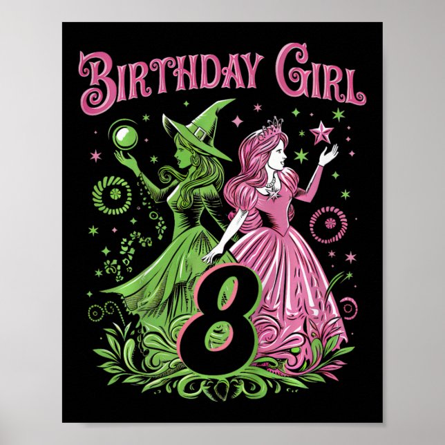 Barn 8:e födelsedag Rosa och Grönt 8 år gammal Poster (Framsidan)