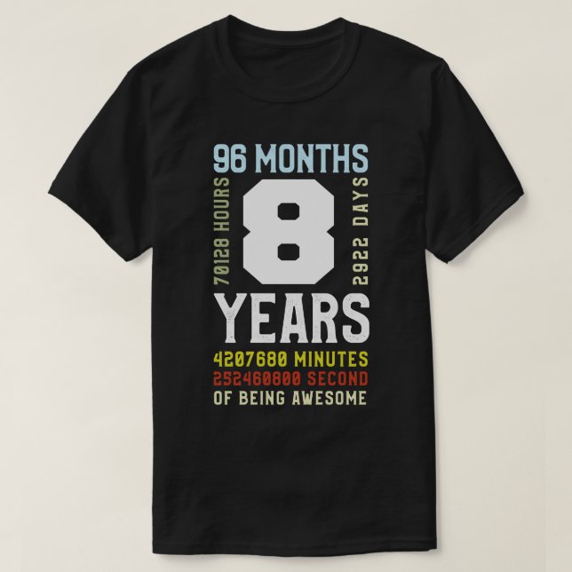 Barn 8:e födelsedagen 96 månader t shirt (Design framsida)
