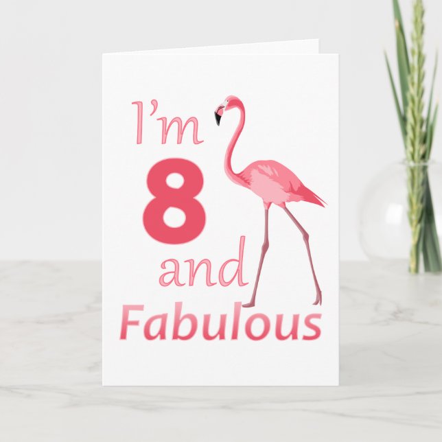 Barn 8:e födelsedagen Cute Rosa Flamingo Kort (Framsida)