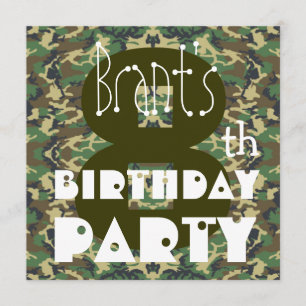 Barn 8th Birthday Custom Name CAMO V03 Inbjudningar