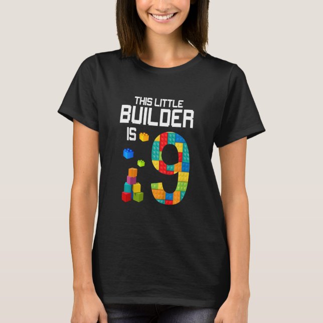 Barn 9 år gamla Byggnad blockerar Bricks 9:e födel T Shirt (Framsida)