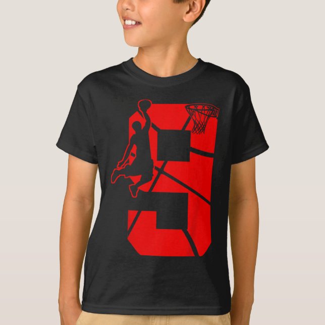 Barn 9 år gammal 9:e Basketboll födelsedagstema T Shirt (Framsida)
