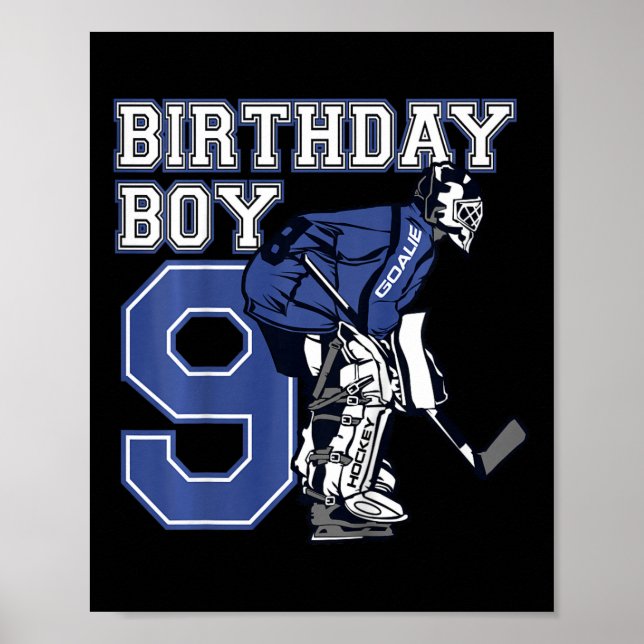 Barn 9 år gammal is Hockey Goalie Théfödelsedag Poster (Framsidan)