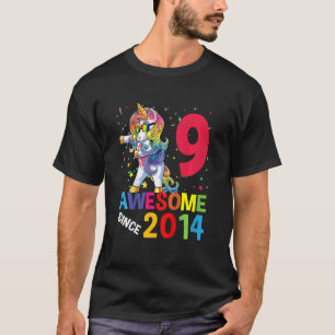 Barn 9 år gammal Unicorn Dabbing 9:e födelsedagsfl T Shirt