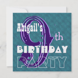 Barn 9:e födelsedag Anpassat namn Lila V002 Inbjudningar