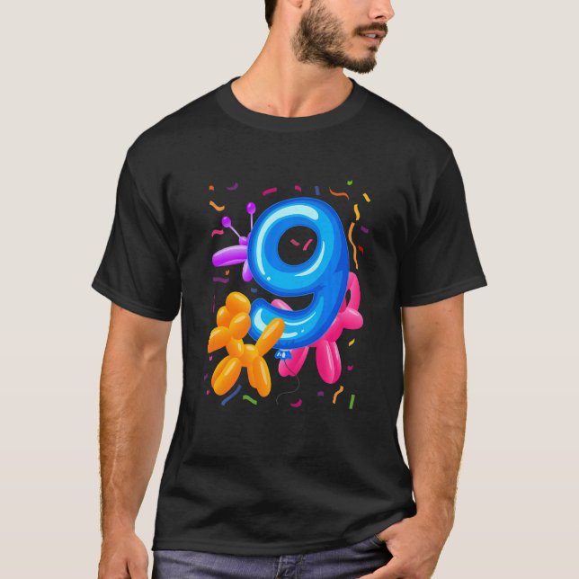 Barn 9:e födelsedag Blegon Animals Balloon Thmet B T Shirt (Framsida)