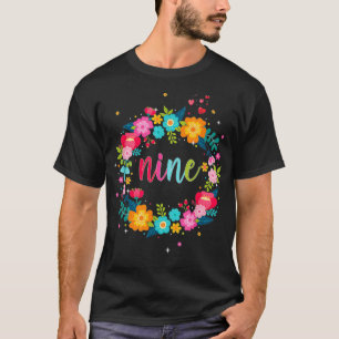 Barn 9:e födelsedag Flickan 9-årsåldern 9:e blommi T Shirt