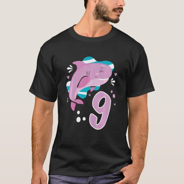 Barn 9:e födelsedag Flickor Hajk 9 år gamla Ocean  T Shirt (Framsida)