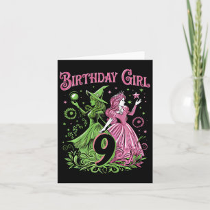 Barn 9:e födelsedag Rosa och Grönt 9 år gammal Kort