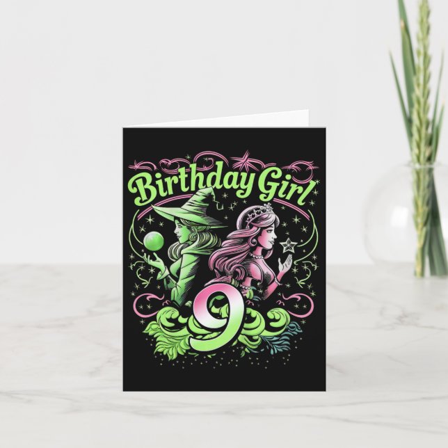 Barn 9:e födelsedag Rosa och Grönt 9 år gammal Kort (Framsida)