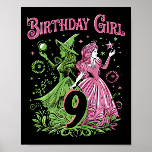 Barn 9:e födelsedag Rosa och Grönt 9 år gammal Poster