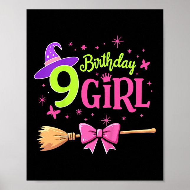 Barn 9:e födelsedag Rosa och Grönt 9 år gammal Poster (Framsidan)