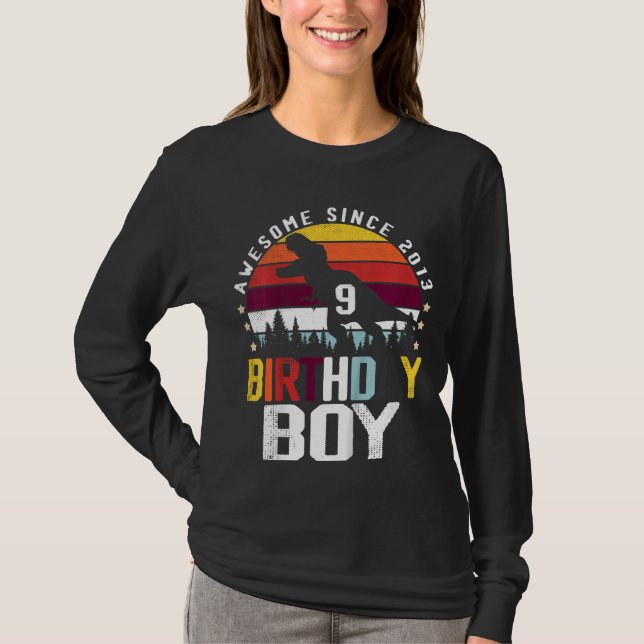 Barn 9:e födelsedagen Boy 9 År Dinosaur Trex Awe T Shirt (Framsida)