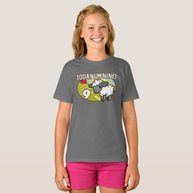 Barn 9:e födelsedagen idag är jag nio! Cute Lamb T Shirt (Hel framsida)