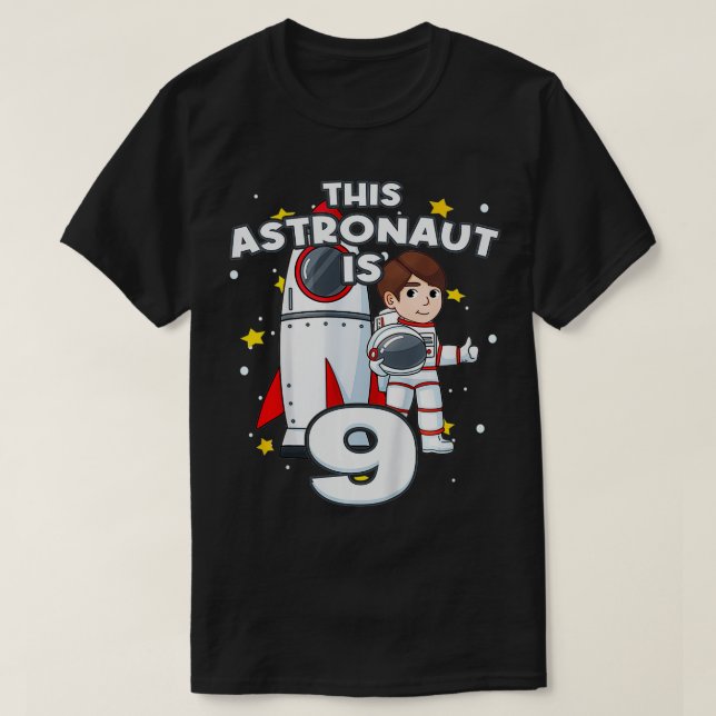 Barn 9:e födelsedagen Rocket Astronaut Astronomi 9 T Shirt (Design framsida)