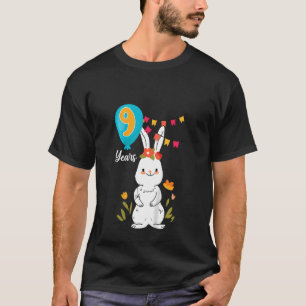 Barn 9:e Födelsedagsfesten 9 år Bunny Rabbit Flowe T Shirt