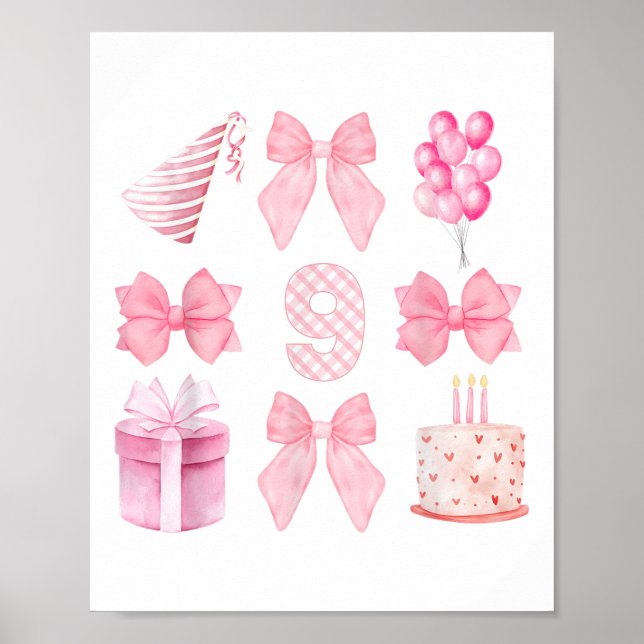 Barn 9:e Födelsedagsfesten Coquette Nio år Gi Poster (Framsidan)