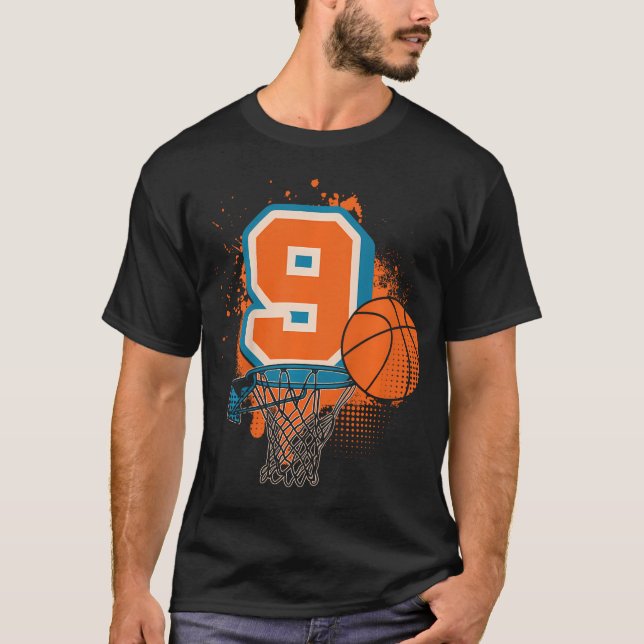 Barn 9:e födelsedagstorgen Basketball Player Baske T Shirt (Framsida)