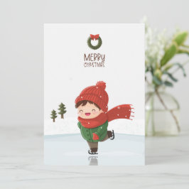 Barn åker skridskor på is jul julkort