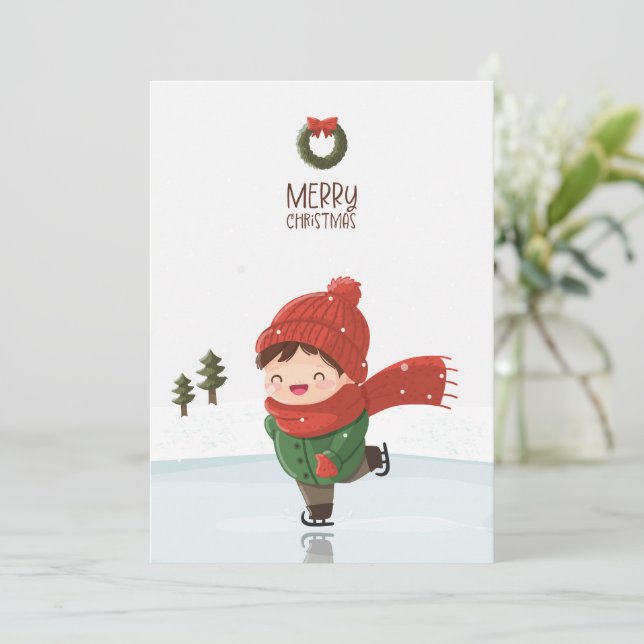 Barn åker skridskor på is jul julkort (Stående Fram)