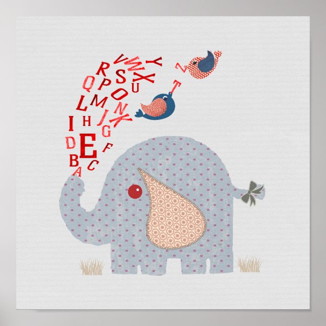 barn alfabet Elefant Mysig Barnkammare Poster (Framsidan)