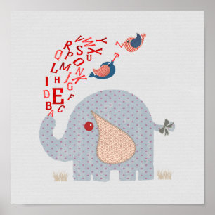 barn Alfabet Elefant Söt Barnkammare Poster